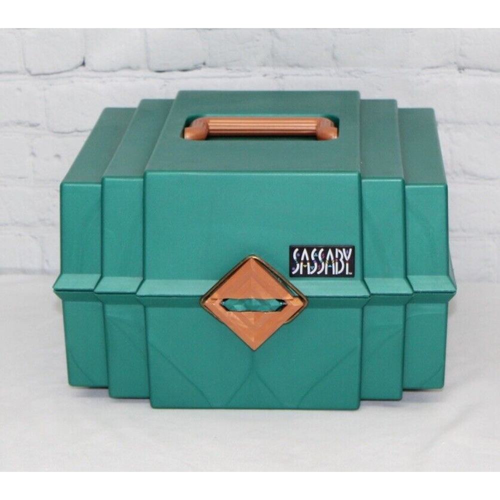 VTG Sassaby Makeup Travel Case Jewelry Box Organizer Green Diamond 106-11